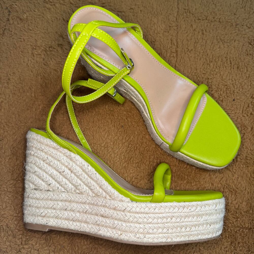 Forever 21 Neon Lime Green Espadrille Platform Wedge Sandals Size 9